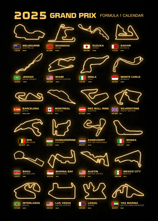 Leinwand Poster, Bilder Formula 1 Season Calendar 2025, 65 × 90 cm