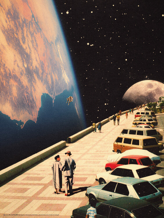 Space Promenade - Retro-Futuristic Collage Art Poster, Plakat, 45 × 60 cm