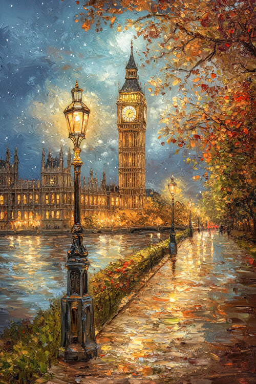 Leinwand Poster, Bilder Big Ben London on an Autumn Evening, 60 × 90 cm