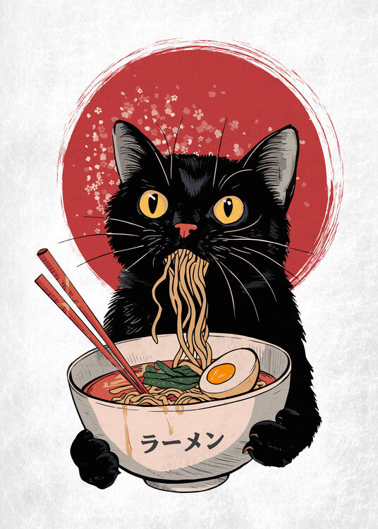 Leinwand Poster, Bilder Cat Ramen Japan, 65 × 90 cm