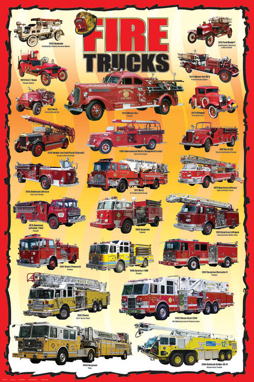 Feuerwehrfahrzeuge - Typenübersicht Poster, Plakat, 61 × 91.5 cm