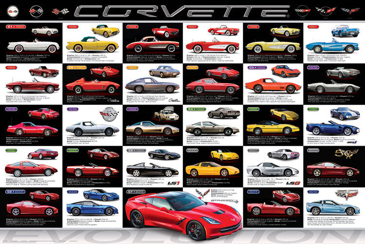 Corvette Evolution Poster, Plakat, 91.5 × 61 cm