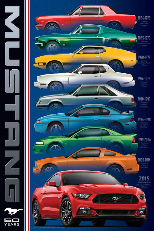 Ford Mustang 50 Years-9 types Poster, Plakat, 61 × 91.5 cm