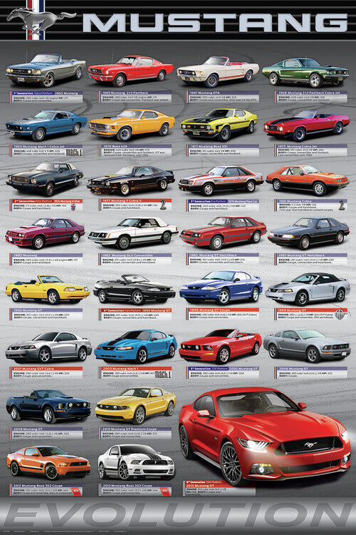 Ford Mustang Evolution Poster, Plakat, 61 × 91.5 cm