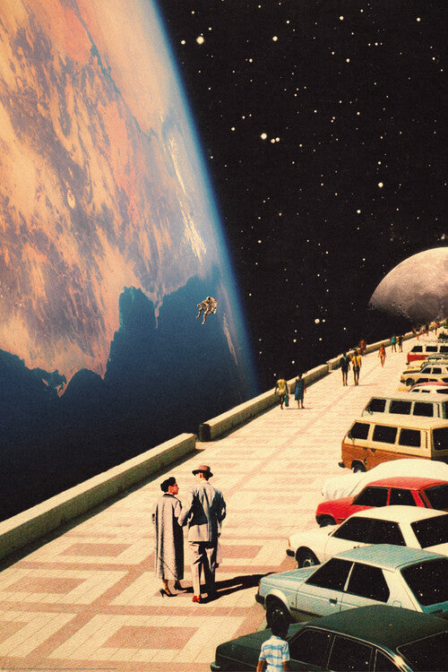 Space Promenade - Retro-Futuristic Collage Art Poster, Plakat, 61 × 91.5 cm