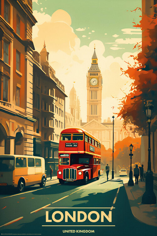 London - Vintage Travel Poster Poster, Plakat, 61 × 91.5 cm