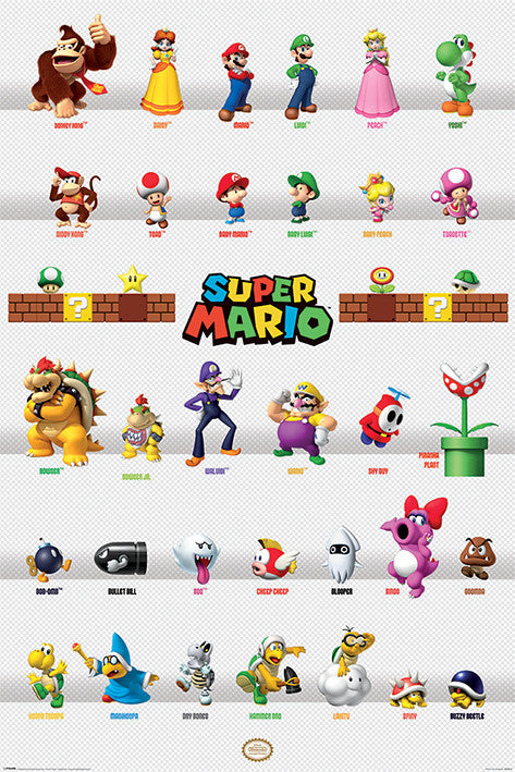 Super Mario - Character Parade Poster, Plakat, 61 × 91.5 cm