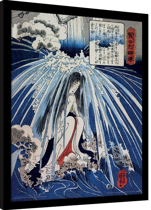 Kuniyoshi - Tonosawa Waterfall Gerahmte Poster, Bilder, 34.3 × 44.5 cm