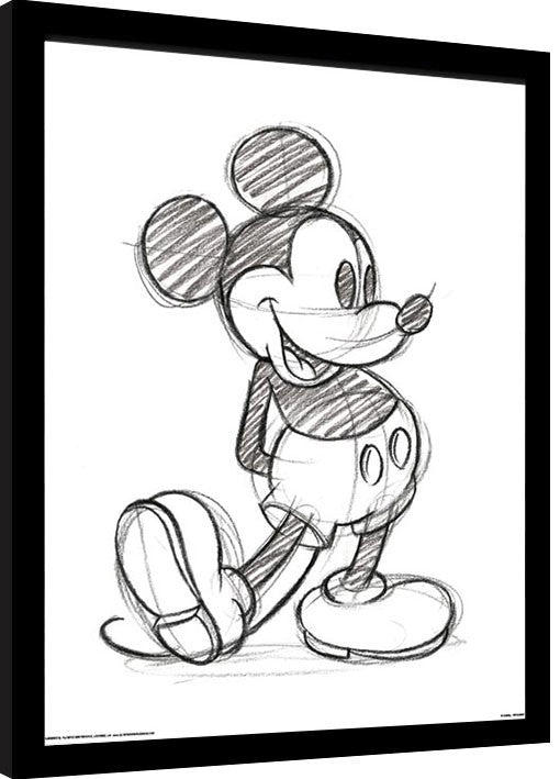 Micky Maus (Mickey Mouse) - Sketched Single Gerahmte Poster, Bilder, 34.3 × 44.5 cm