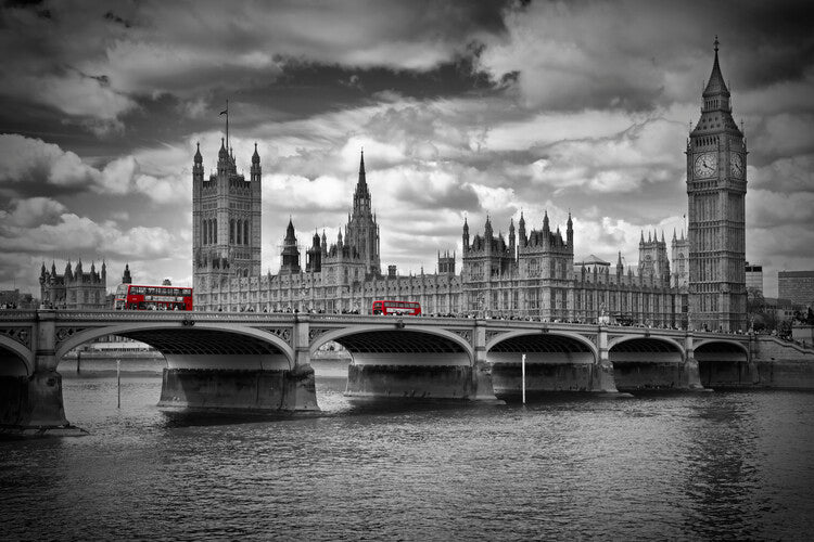 Leinwand Poster, Bilder LONDON Westminster Bridge & Red Buses, Melanie Viola, 90 × 60 cm