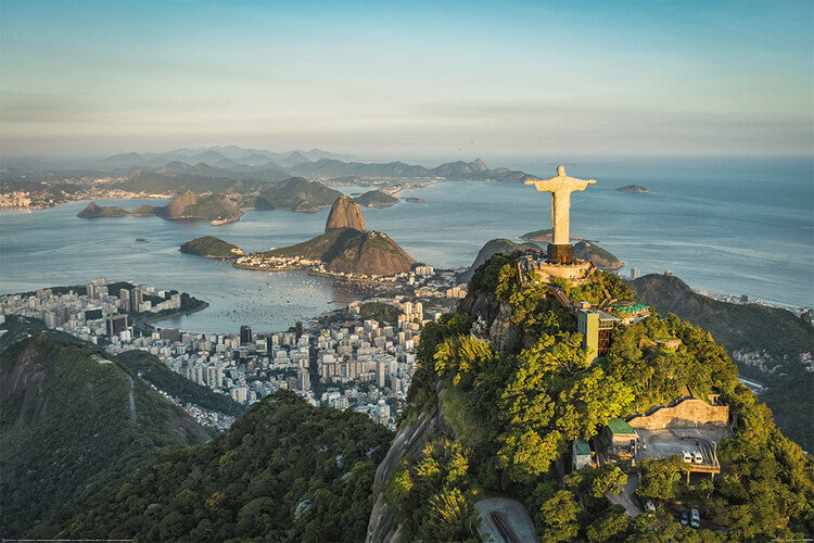 Rio de Janeiro - Christ and Botafogo Bay Poster, Plakat, 91.5 × 61 cm