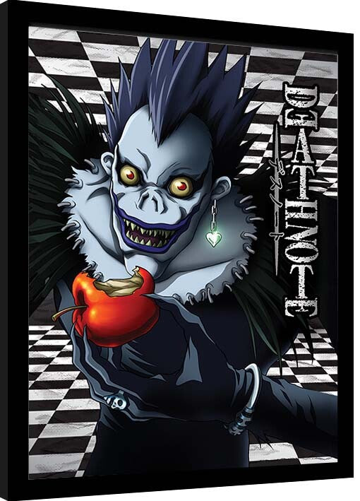 Death Note - Ryuk Checkered Gerahmte Poster, Bilder, 34.3 × 44.5 cm