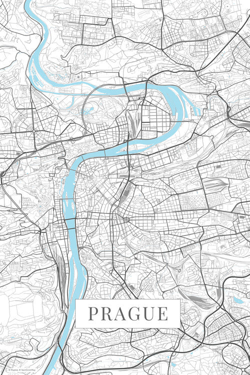 Prague white Poster, Plakat, 26.7 × 40 cm