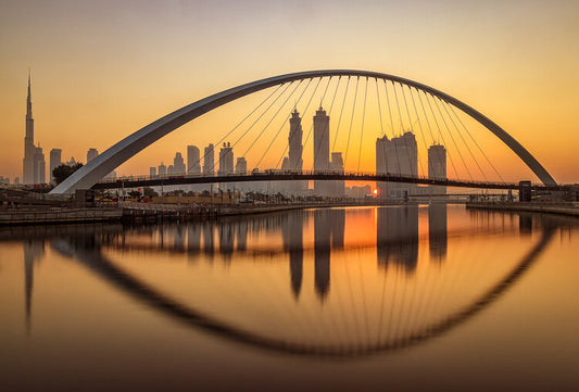 Leinwand Poster, Bilder Sunrise at the Dubai Water Canal, Mohammed Shamaa, 90 × 60 cm