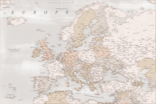 Leinwand Poster, Bilder Detailed map of Europe in rustic style, Blursbyai, 90 × 60 cm