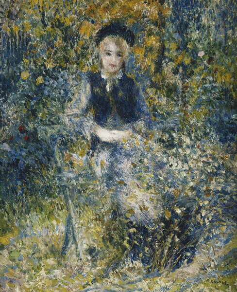 Leinwand Poster, Bilder Young Girl on a Bench; La Jeune Fille au Banc, 1875, Renoir, Pierre Auguste, 65 × 80 cm