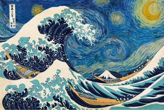 Katsushika Hokusai ft. van Gogh - Die große Welle vor Kanagawa, Vincent van Gogh Poster, Plakat, 91.5 × 61 cm