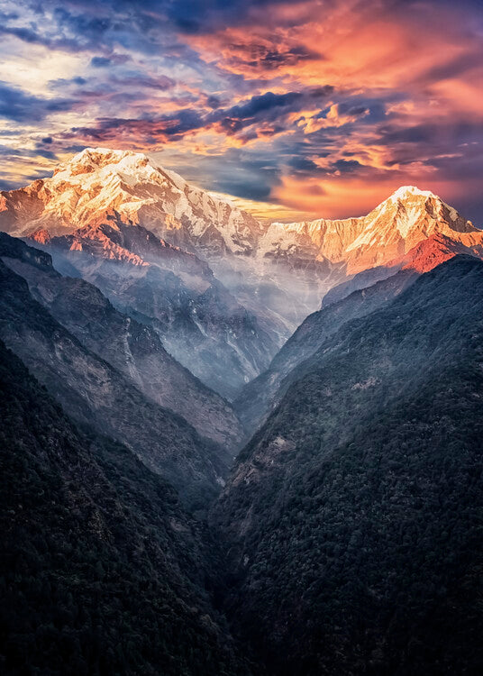 Leinwand Poster, Bilder Himalayas Sunset, Manjik Pictures, 65 × 90 cm