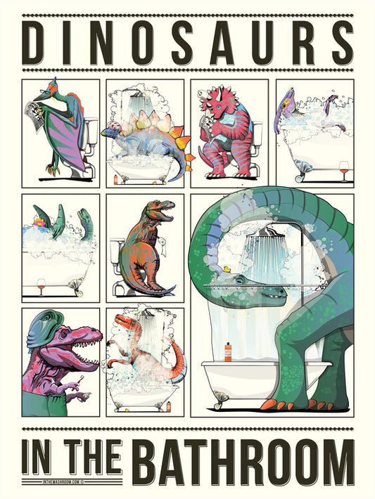 Leinwand Poster, Bilder Dinosaurs in the Bathroom, 60 × 80 cm