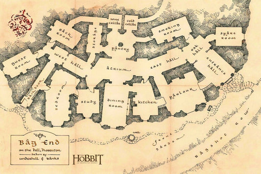 Hobbit - Bag end map Poster, Plakat, 40 × 26.7 cm