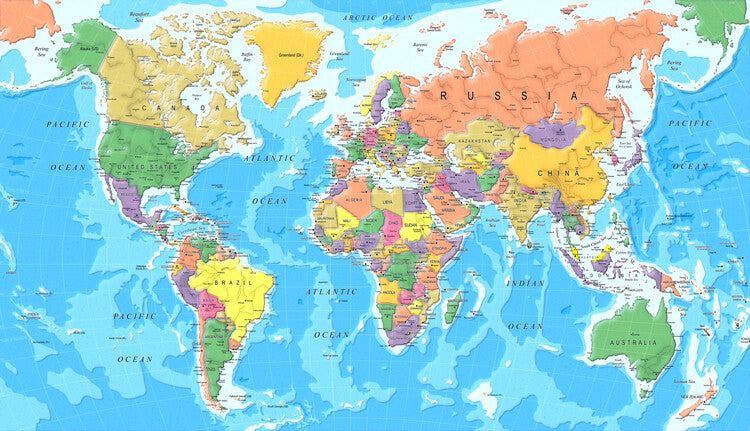 Leinwand Poster, Bilder Colorful World Map Paper Cut Style, 80 × 45 cm