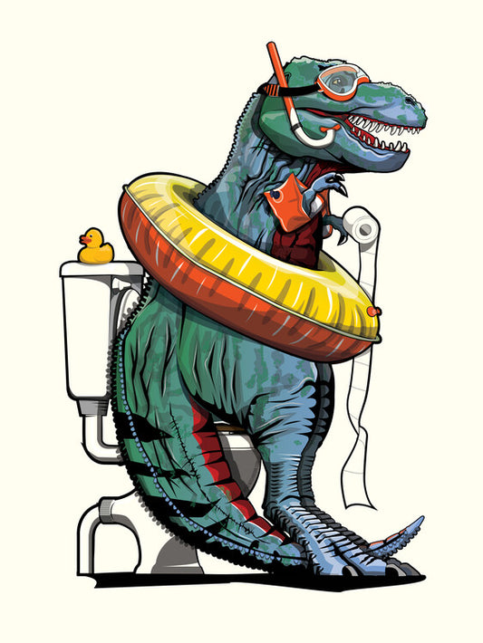 Leinwand Poster, Bilder Dinosaur T-Rex on the Toilet, Funny bathroom humour, 60 × 80 cm