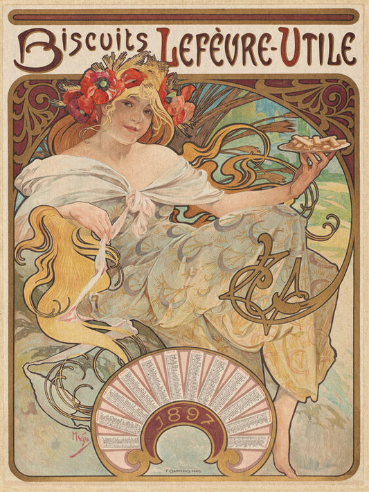 Biscuits Champagne-Lefèvre-Utile (1896), Alfons Mucha Poster, Plakat, 30 × 40 cm