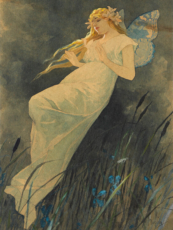 Elf With Iris Flowers, Alfons Mucha Poster, Plakat, 30 × 40 cm