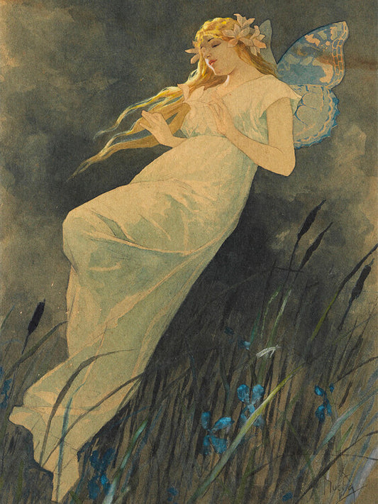 Elf With Iris Flowers, Alfons Mucha Poster, Plakat, 30 × 40 cm