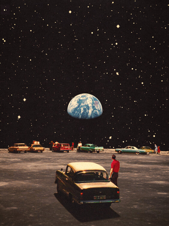 Leinwand Poster, Bilder Missing Home - Cosmic Retro Collage Art, 60 × 80 cm