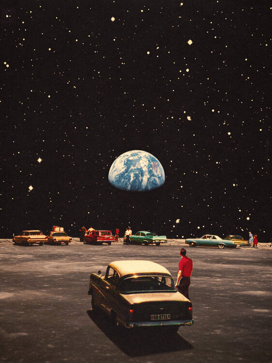 Leinwand Poster, Bilder Missing Home - Cosmic Retro Collage Art, 60 × 80 cm