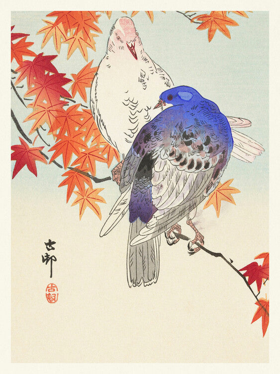 Two Pigeons, Ohara Koson Poster, Plakat, 30 × 40 cm