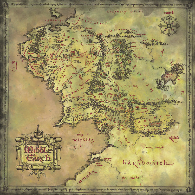 Karte von Mittelerde Poster, Plakat, 40 × 40 cm