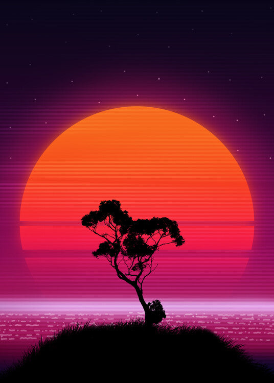 Leinwand Poster, Bilder 80s Palm tree Sunset, 65 × 90 cm