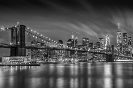 Melanie Viola - BROOKLYN BRIDGE Nightly Impressions Monochrome Poster, Plakat, 120 × 80 cm