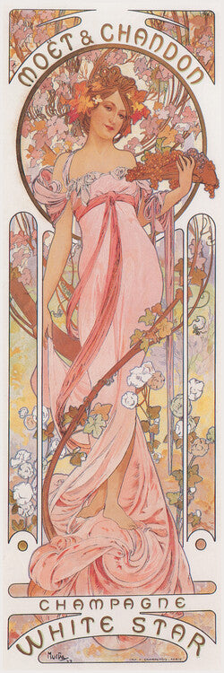 Moët & Chandon White Star Champagne, Alfons Mucha Poster, Plakat, 20 × 60 cm