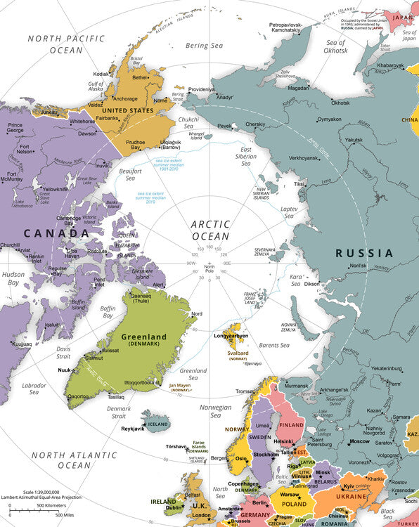 Leinwand Poster, Bilder Political Arctic Region Map, 70 × 90 cm