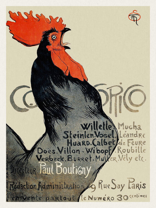 Cocorico, Vintage Rooster, Théophile Steinlen Poster, Plakat, 30 × 40 cm