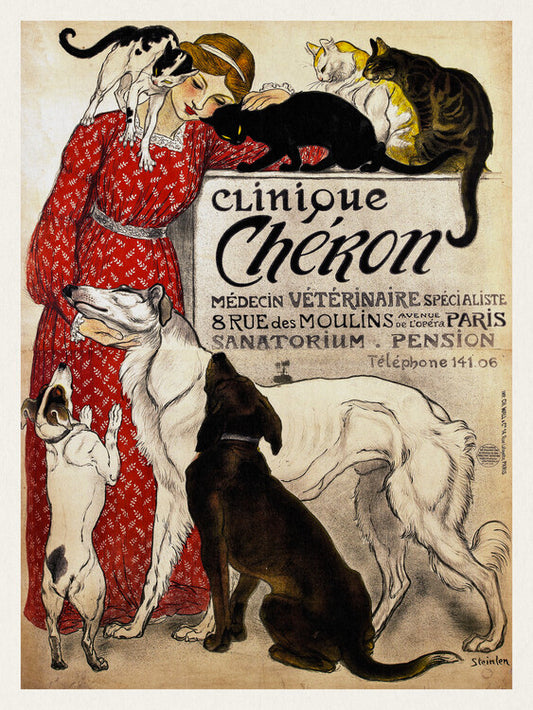 Clinique Cheron, Cats & Dogs, Théophile Steinlen Poster, Plakat, 30 × 40 cm