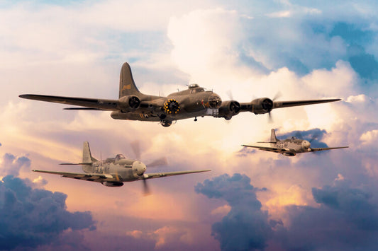 Leinwand Poster, Bilder USAAC B17 Flying Fortress and P51 Mustang, 90 × 60 cm