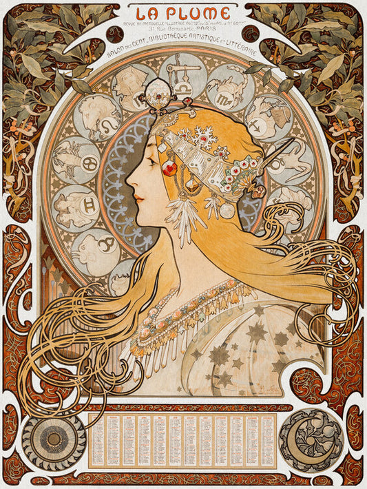 Zodiaque (La Plume), Alfons Mucha Poster, Plakat, 30 × 40 cm