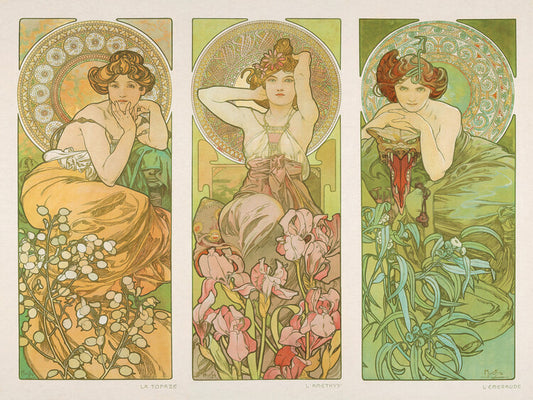 The Precious Stones: Topaz, Amethyst & Emerald, Alfons Mucha Poster, Plakat, 40 × 30 cm