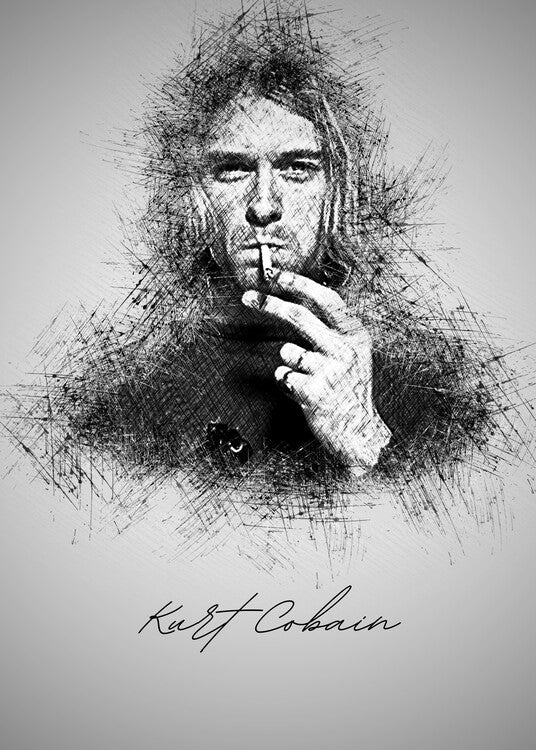 Leinwand Poster, Bilder K. Cobain Sketch, 65 × 90 cm