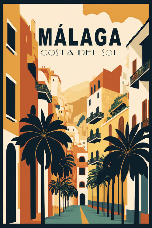 Leinwand Poster, Bilder Vintage travel poster of the city of Malaga, Spain, 60 × 90 cm