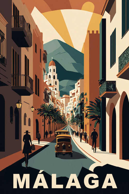Leinwand Poster, Bilder MALAGA Spain Vintage Travel Poster, 60 × 90 cm