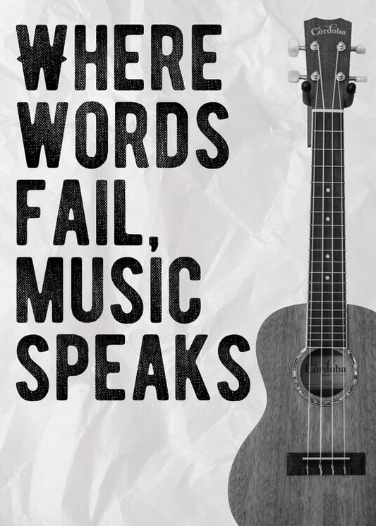 Leinwand Poster, Bilder Where Words Fail Music Speaks - Music Quote, 65 × 90 cm
