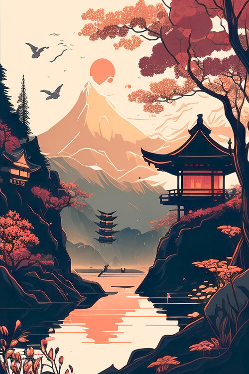 Leinwand Poster, Bilder Japanese Japonaise Japanisch Japones Relax Natural Landscape, 60 × 90 cm