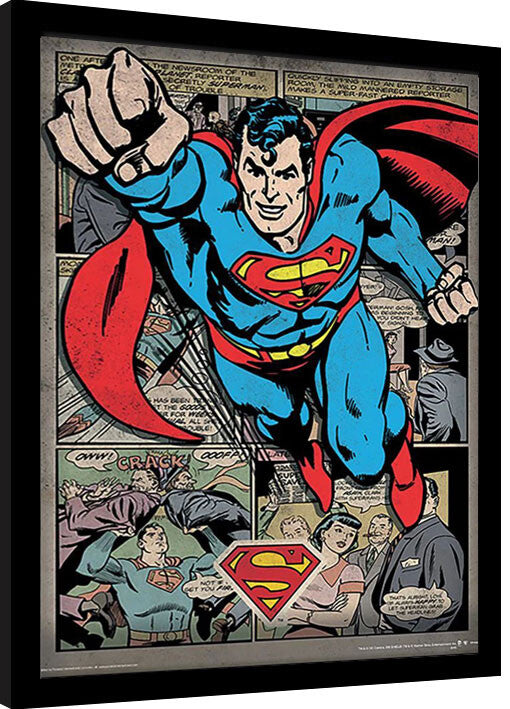 Superman - Comic Montage Gerahmte Poster, Bilder, 34.3 × 44.5 cm