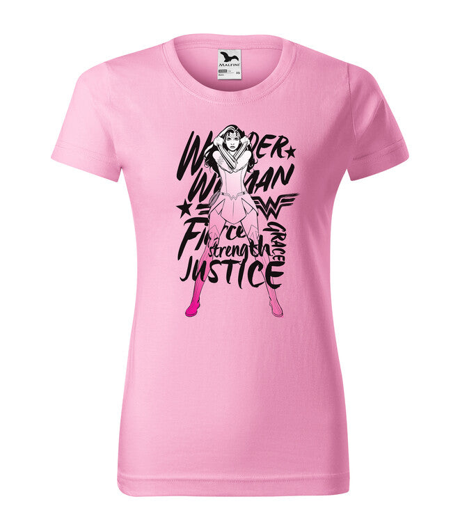 T-Shirt Wonder Woman - Fierce, Strenght, Grace, Justice, S