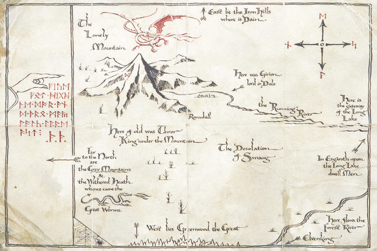 Hobbit - Map of The Unexpected Journey Poster, Plakat, 40 × 26.7 cm